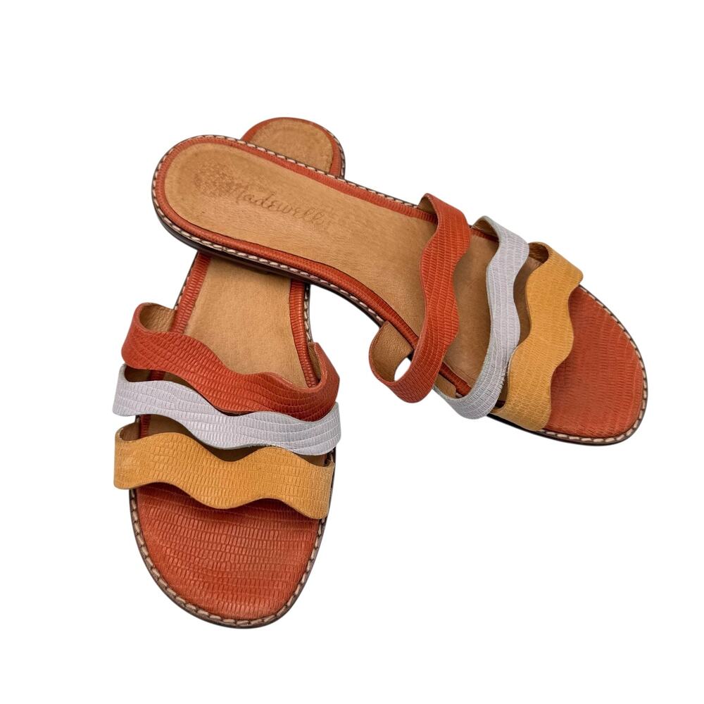 Madewell The Wave Orange Colorblock Lizard Embossed Leather Slide Sandals